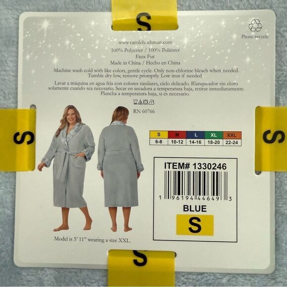 Midnight by Carole Hochman Blue Plush Shawl Robe Intimates Wrap Robe Small - Picture 4 of 5